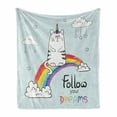 thumbnail image 1 of Unicorn Soft Flannel Fleece Blanket, Cat Unicorn Sitting on Rainbow Clouds with Follow Your Dreams Words Fantasy Nursery, Cozy Plush for Indoor and Outdoor Use, 50" x 60", Multicolor, by Ambesonne, 1 of 6