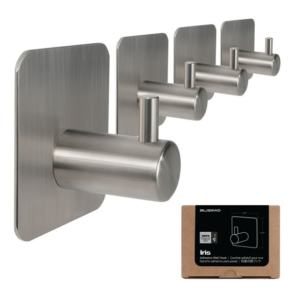 BLISIMO Heavy Duty Anti-Rust Adhesive Wall Hooks. Damage Free Removable 4PK