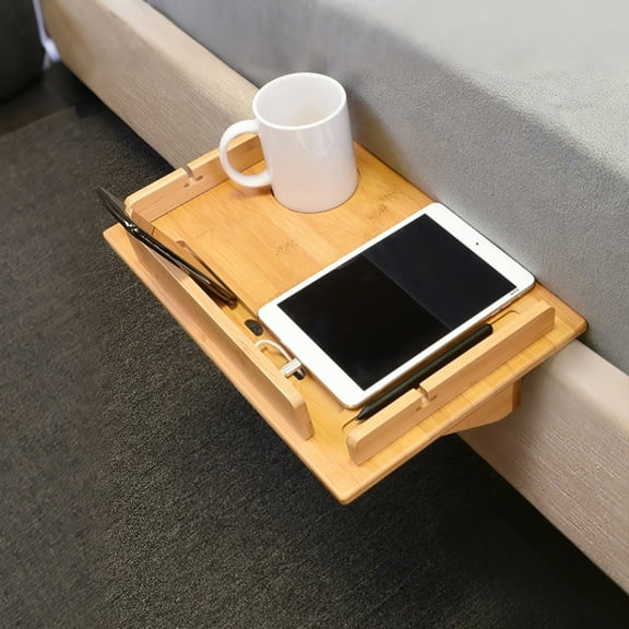 Tirrinia Bedside Caddy Organizer Tray, Bamboo Bedside Storage Shelf for Beds and Bunk, College Dorm Room Storage Tray, Brown Nightstand