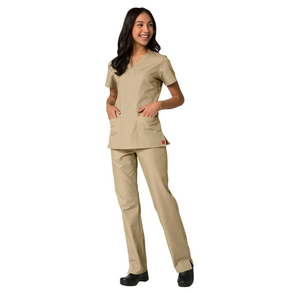 Maevn Red Panda Women's V-Neck Two Pocket Solid Top &Half Elastic Pant Scrub Set