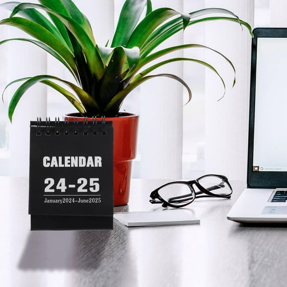 SOPOTUTU 1Pcs Black Paper Desk Mini Calendar for Home Office Use 2024-2025 Monthly Planner
