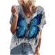 thumbnail image 1 of Camiseta de manga corta suelta con cuello en V y estampado de mariposa informal a la moda para mujer Pompotops hkajfhjk466838, 1 of 7