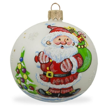 Glass Santa Christmas Tree - Santa Carrying Gifts to Christmas Tree Glass Ball Ornament 3.25 Inches