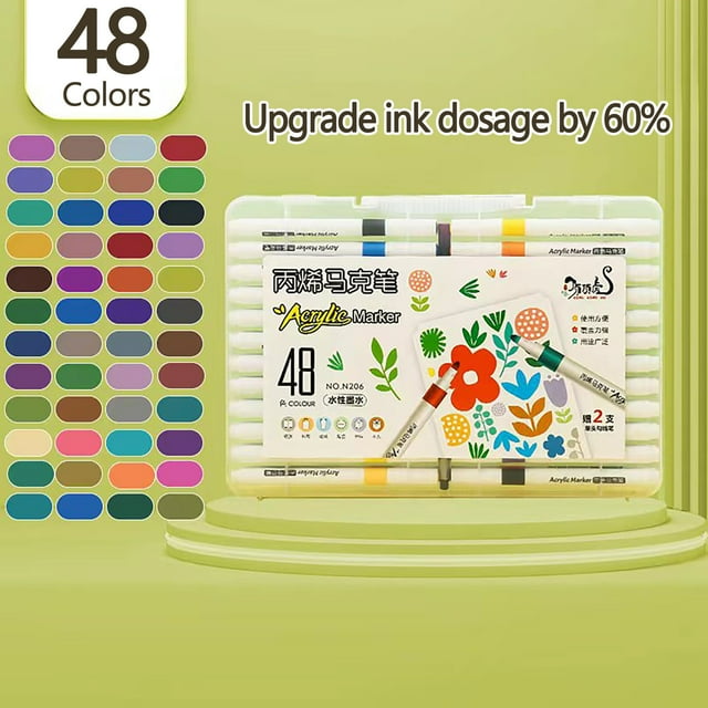 Matoen12 Paint Pens for Rock Painting, Stone, Ceramic, Glass, Wood, Canvas. Set of 48 Acrylic Paint Markers Extra-fine Tip