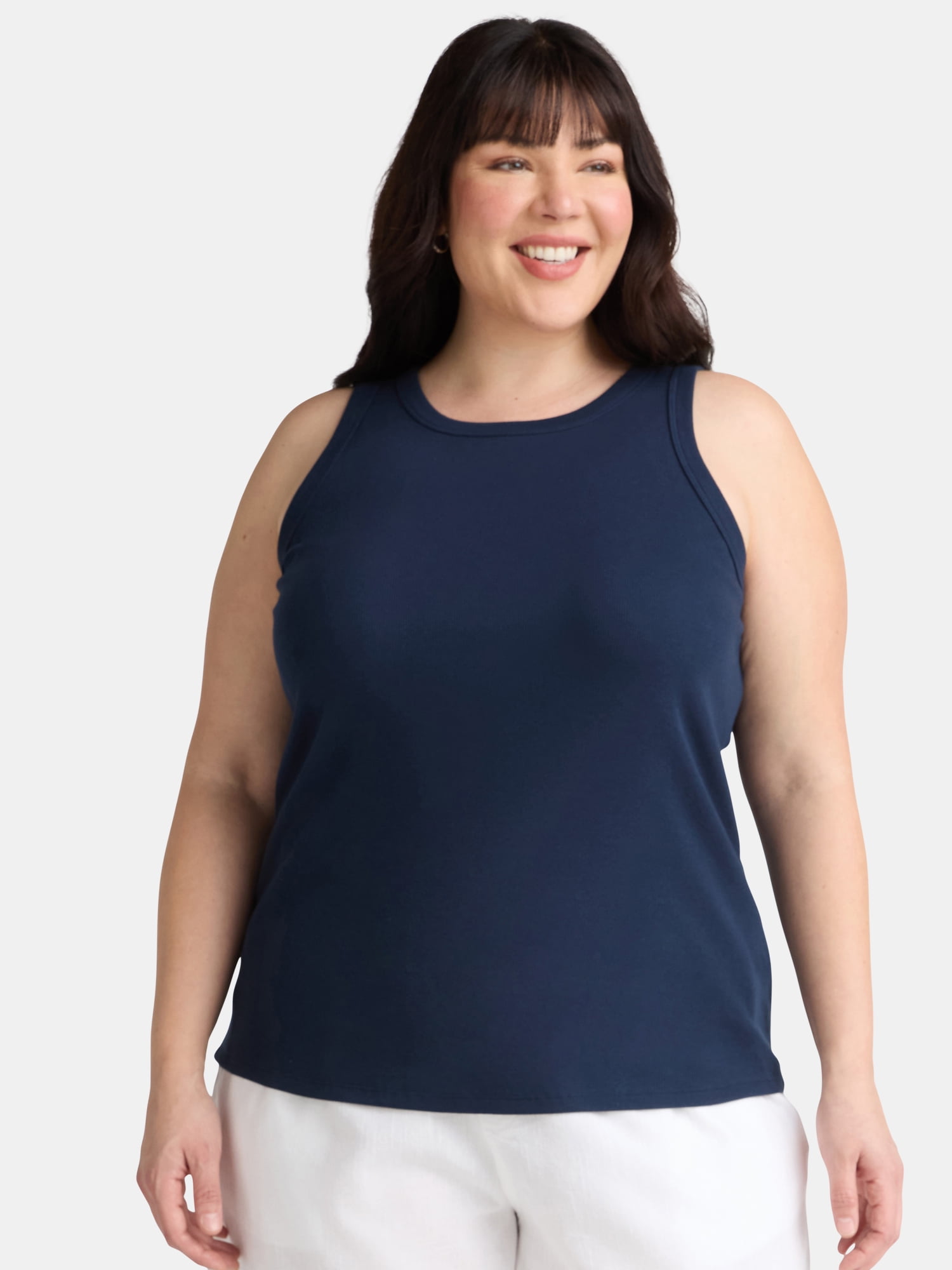 Terra & Sky Women's Plus Size High Neck Rib Tank Top, 2-Pack