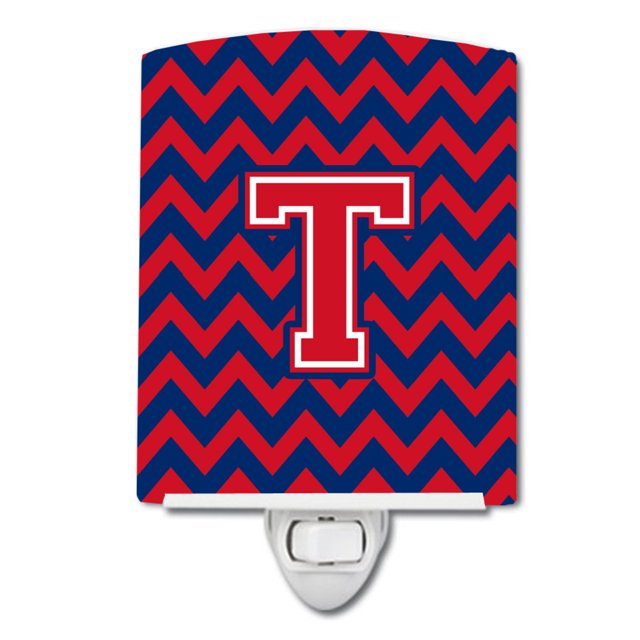 "Treasures Letter T Chevron Yale Blue and Crimson Ceramic Night Light, 6x4, Multicolor" Caroline's Treasures CJ1054-TCNL
