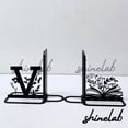 thumbnail image 2 of Shinelab Monogram Book Flower Metal Bookends Custom Name Bookend Gift, Desk Bookshelf Nature Decor 6989, 2 of 3