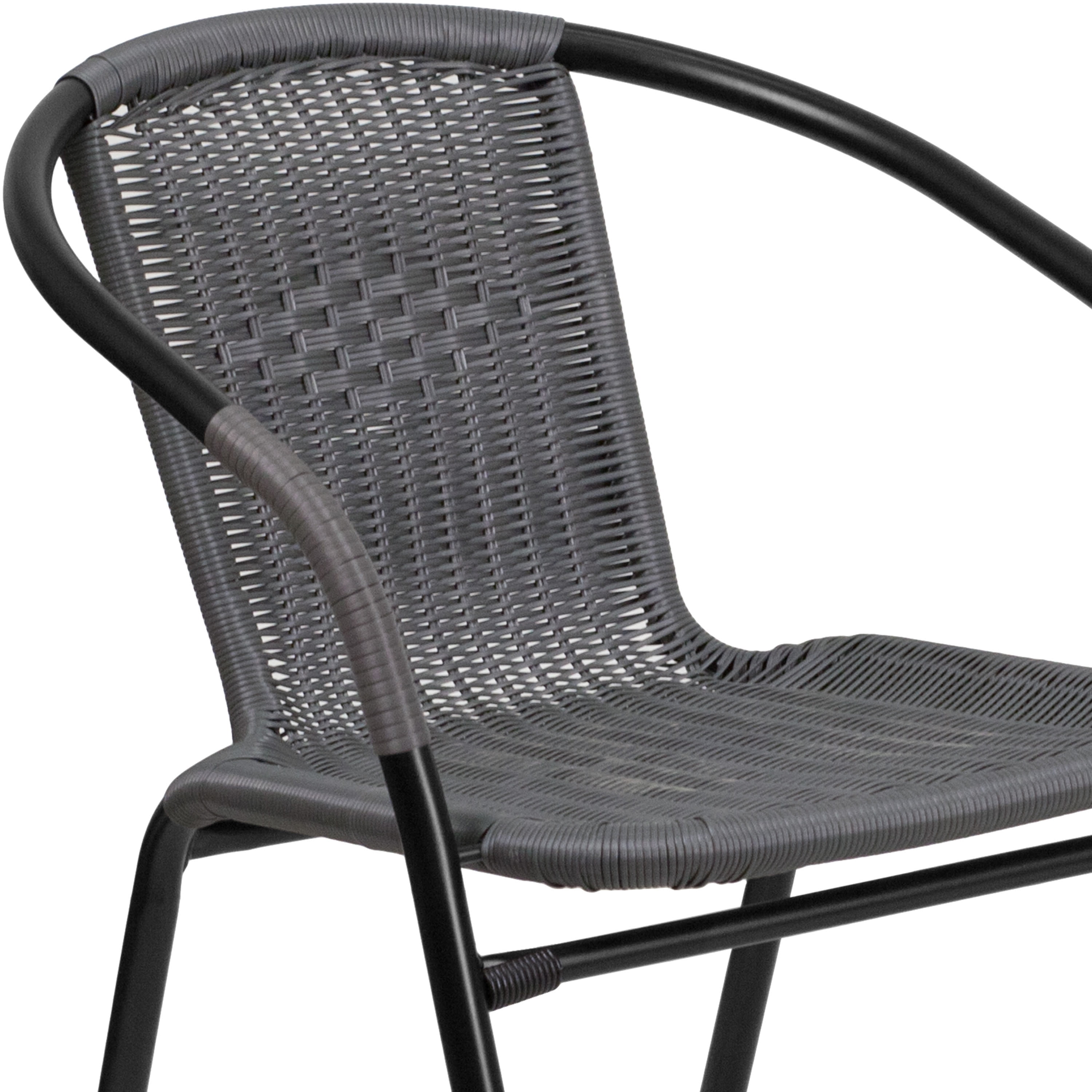 Emma + Oliver Indoor/Outdoor Stacking Rattan Restaurant Patio Chairs, Set of 2, Gray