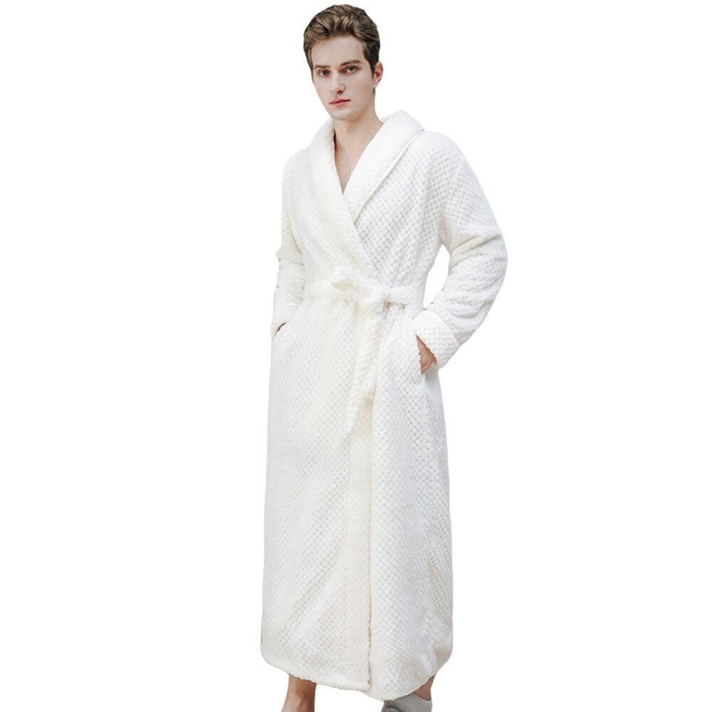 Men's Terry Bathrobe Big & Tall Long Plush Shawl Collar Bathrobe,Full