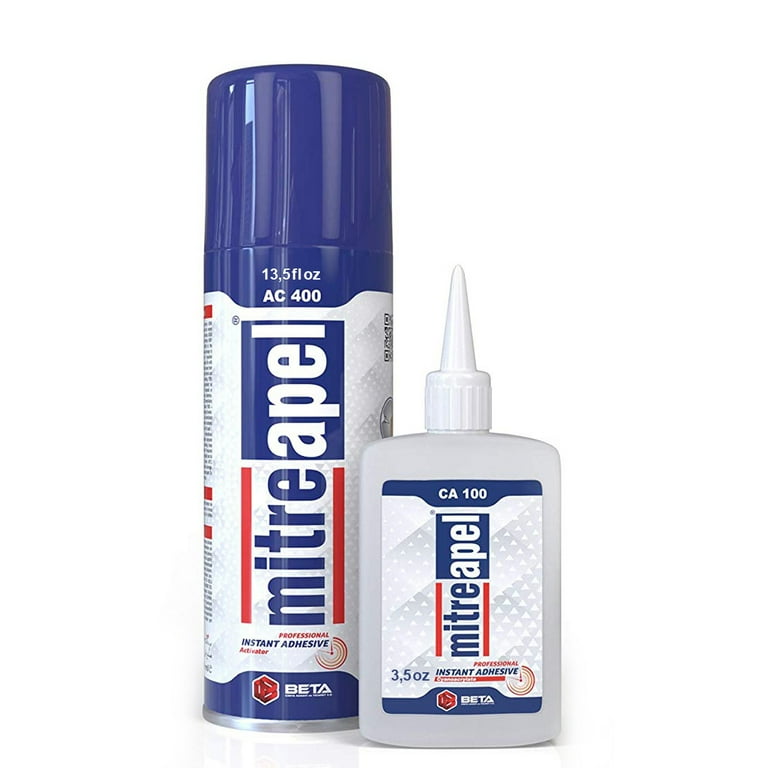 Mitreapel Super CA Glue (3.5 oz.) with Spray Adhesive Activator 1 Pack, Clear