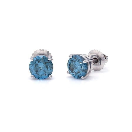 New World Diamonds IGI Certified 2.00 Ct Lab Grown Blue Diamond Stud Earrings 14k Gold
