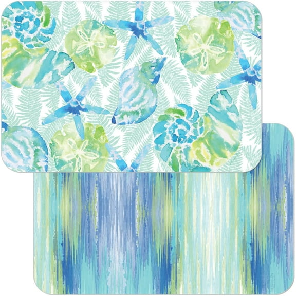 Wipe-Clean Reversible Decofoam Placemats, Isla Mona Coastal, Set of 2, Made in The USA