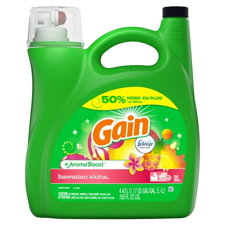 Gain + Aroma Boost Liquid Laundry Detergent with Febreze Freshness, Hawaiian Aloha, 96 Loads 150 fl oz