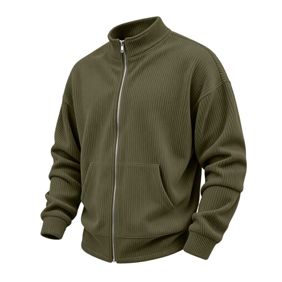Mock Neck Sweatshirt for Men Corduroy Full Zip Rib-Knit Jacket with Pocket Soft Ribbed Knit Fall Winter Going Out Daily Wear Fashion Casual Work Coat