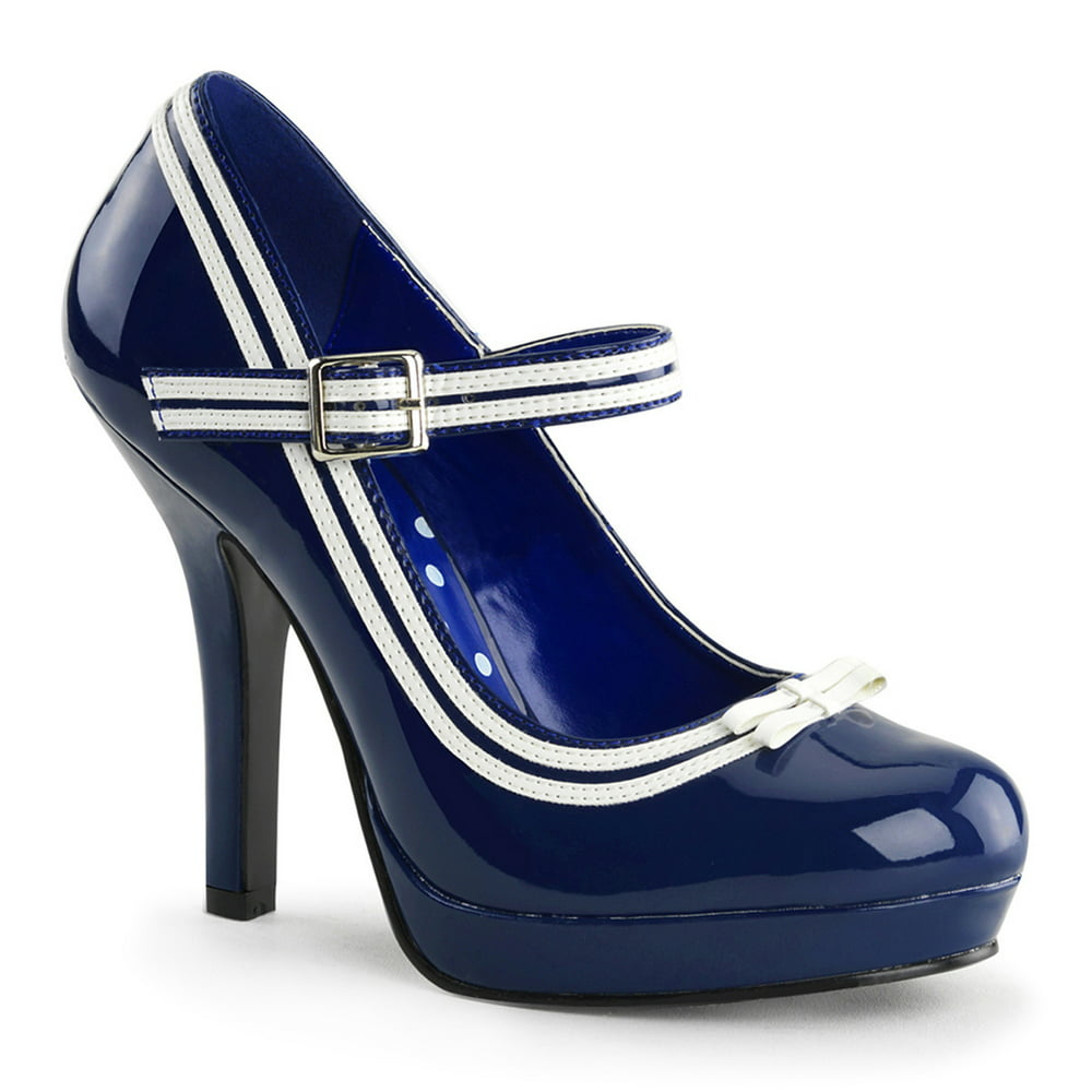 SummitFashions - Womens Navy Blue and White Mary Jane Pumps with 4.5 ...