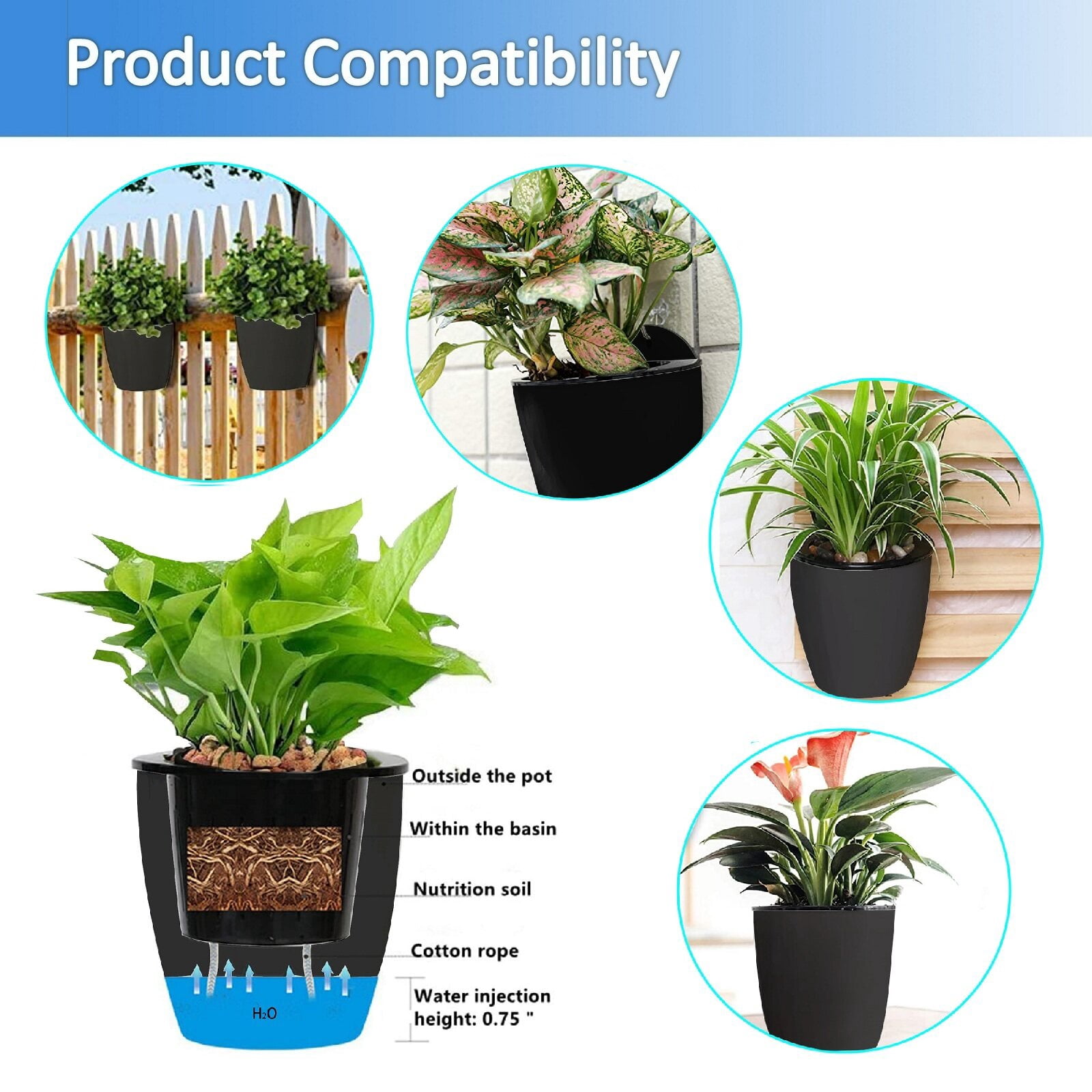 NEW 7Pack Self-watering Plant Flower Pot Wall Hanging Plastic Planters w/ Hooks