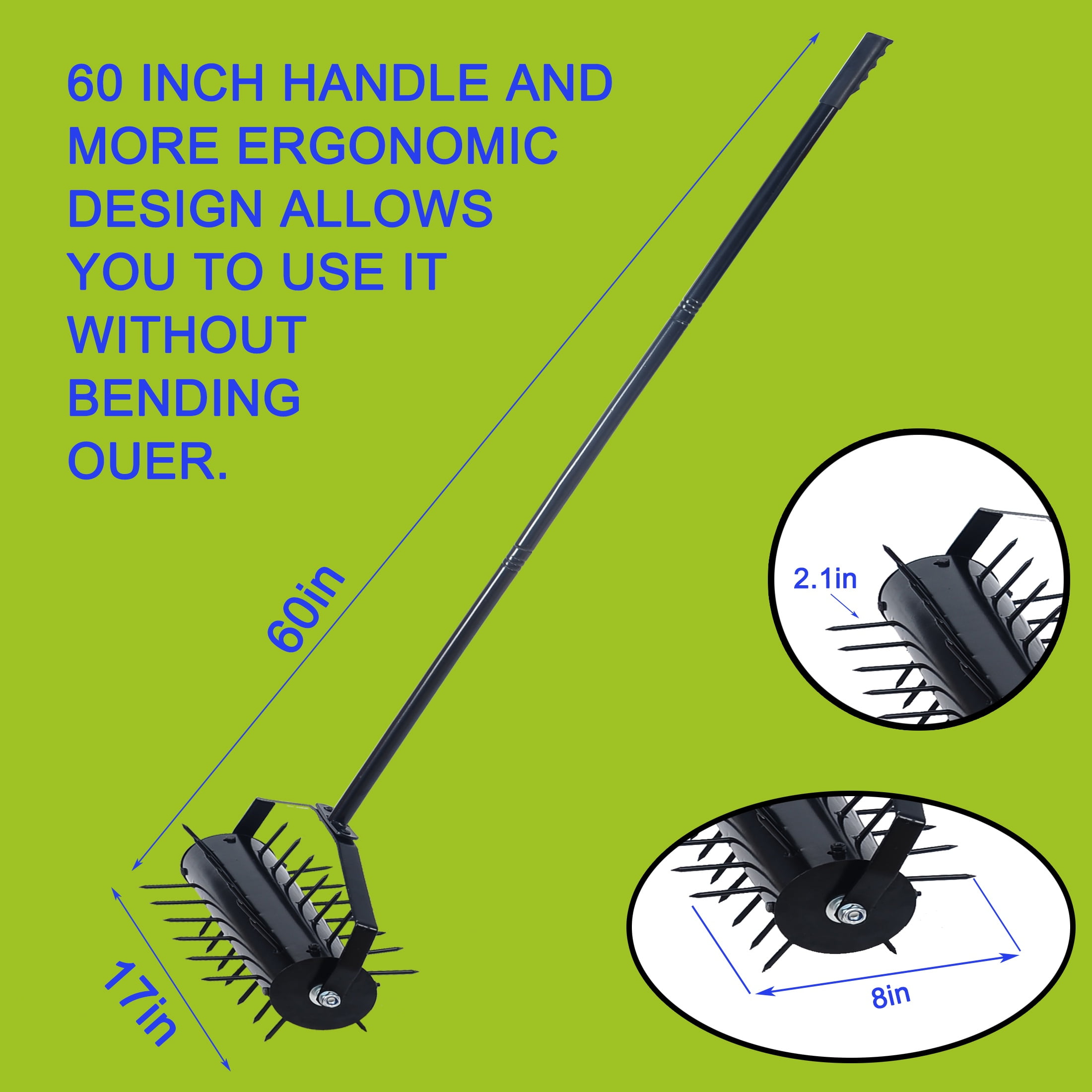 Fehomix Manual Rolling Lawn Aerator with 58" Adjustable Handle, Heavy Duty Push Spike Aerator Tool for Garden & Yard, Soil Aeration for Healthier Grass, Easy Assembly & Transport