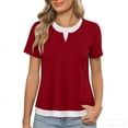 thumbnail image 2 of Lmueinov Womens Tops with Crew Neck Fake Two Piece Short Sleeve Crew Neck Casual Layered Look Blouse Soft Stretchy Fabric for Everyday Outfits and Casual Occasions, 2 of 5
