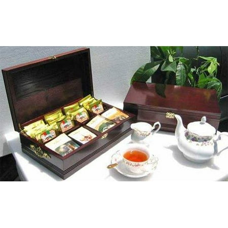 SMALL Tea Bag Chest Storage Cabinet Wood Box, Solid Wood, 8 slots (Mahogany Finish)