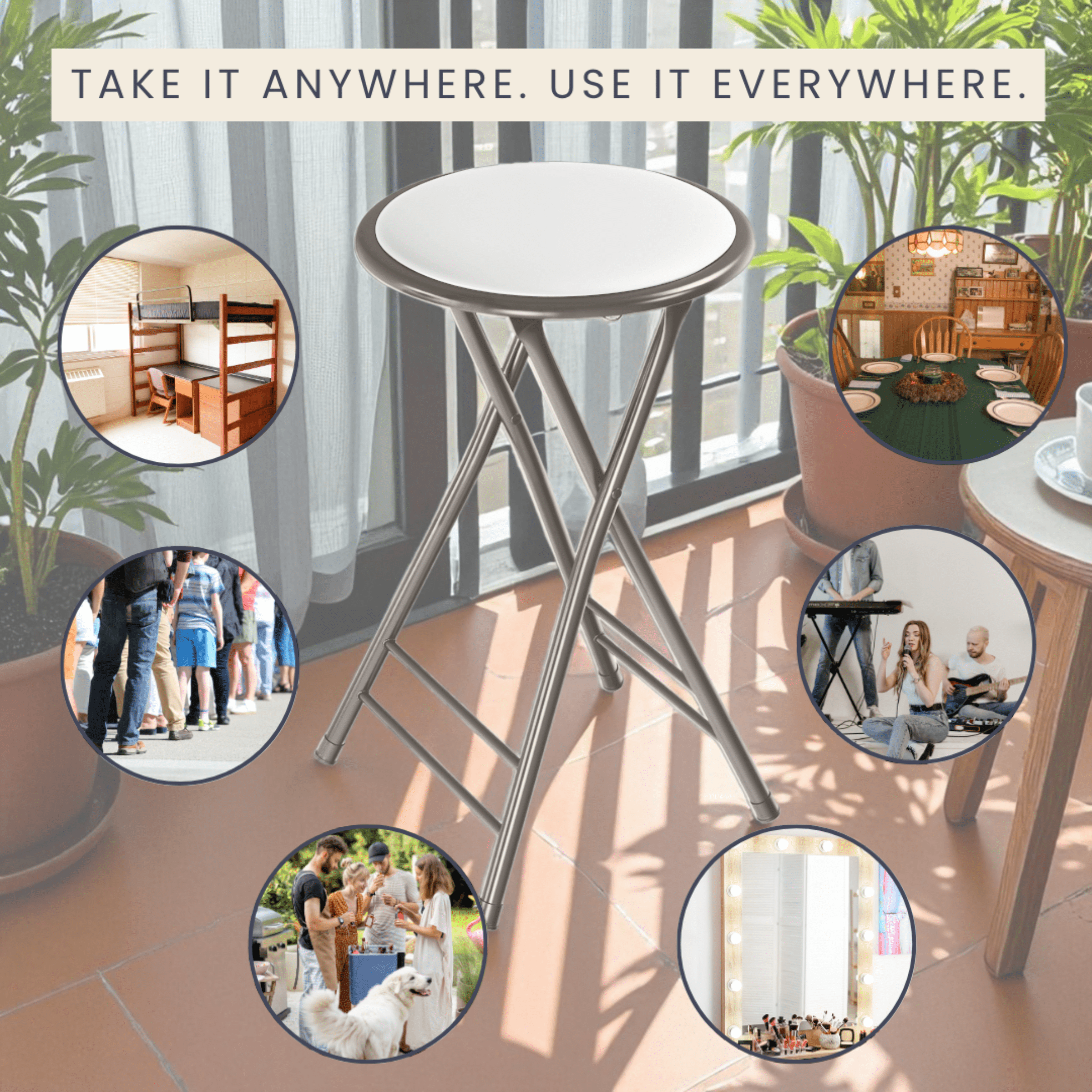 Lavish Home Backless 24-Inch Folding Stool with 225lb Capacity (White)