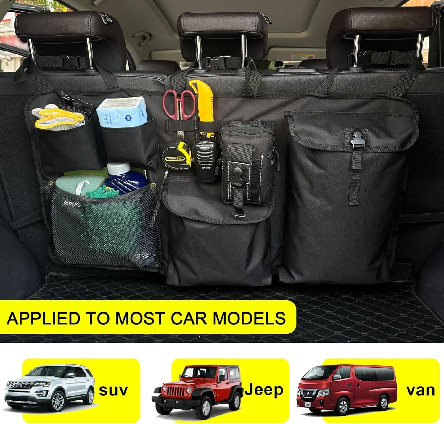 Trunk Organizer with Multiple Storage Compartments, Mesh Pockets, Black