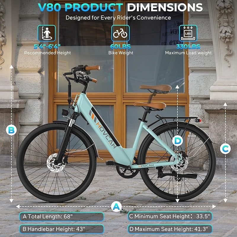 1000W Motor Movcan V80 Electric Bike, 28MPH Ebike, 48V 13Ah Removeable Battery, 26'' Cruiser Adult Electric Bicycles up to 70 Miles
