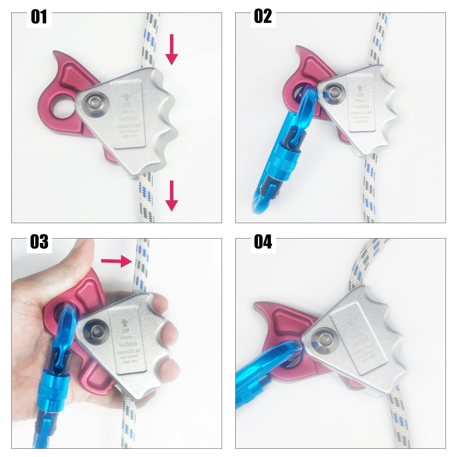 Detachable Climbing Ascender 15 KN Rope Grab Ascender, Flip Line Adjuster, Fall Protection Belay Device for Rock Climbing Tree Arborist, Fit for 11~13 MM Rope