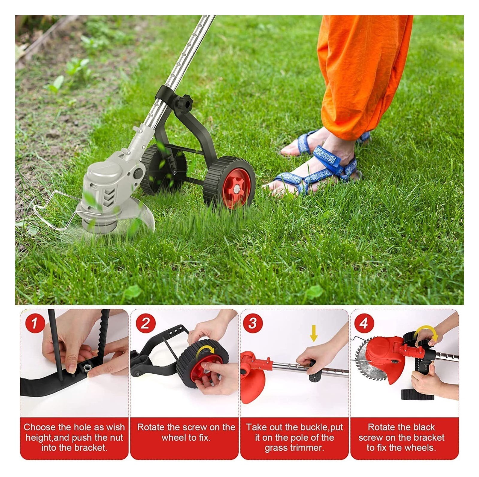 Universal String Trimmer Grass Eater Weed Cutter Adjustable Support Wheels Set for cordless grass trimmer ,2 IN 1 Trimmer & Edger