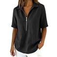 thumbnail image 4 of TRUBKH Zip Front Tops for Women Quarter Zip V Neck Short Sleeve Sweatshirts Loose Pullover Work Tops Women's Relaxed Fit Polo Shirts Business Casual Summer Gauze Shirts Dressy Black XXL, 4 of 9