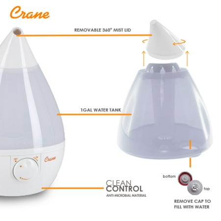 CRANE - 1 Gal. Drop Ultrasonic Cool Mist Humidifier - White