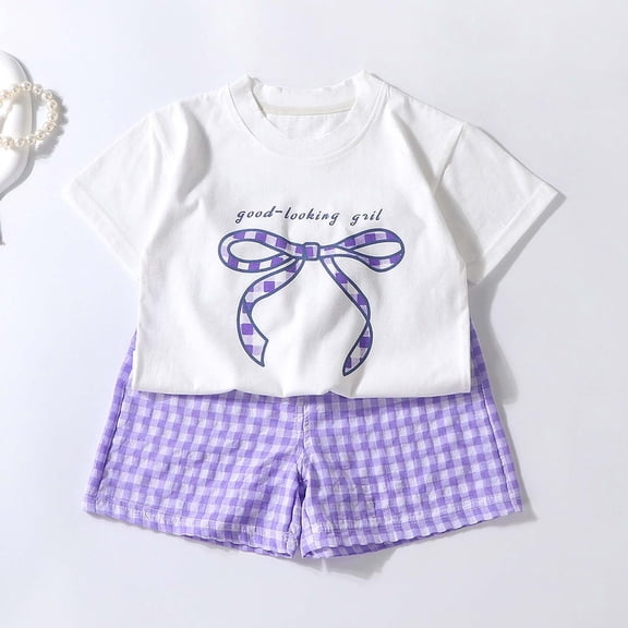 Amidoa Boys Summer Outfit Sets 2 Piece Graphic Cotton T-Shirt Short Sleeve and Shorts Set Kids Clothing Sets Purple Size 3-6 Months