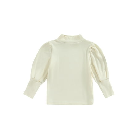 

Kids Baby Girl Boy Basic Puff Long Sleeve Solid Color Turtleneck T Shirt Ribbed Knit Top Cotton Clothes