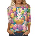 thumbnail image 2 of Xixinqiwan Women's Easter Tops Plus Size,Happy Easter 3/4 Sleeve Women's Tops Dressy Bunny Eggs Print Trendy Pullover Shirts Crewneck Holiday Blouse, 2 of 5