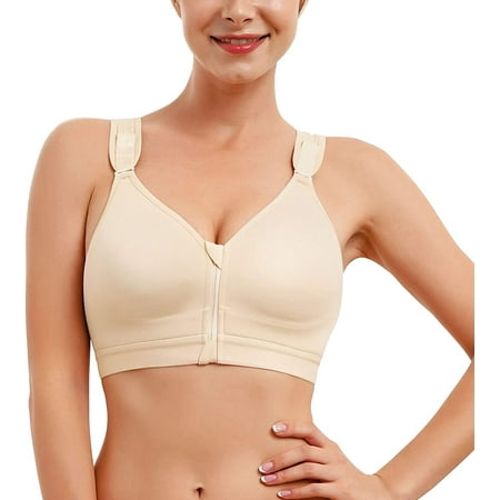 

Gotoly Women Post-Surgical Bra Zip Front Post Surgery Sports Bras Racerback Support Wireless Adjustable Straps(Beige 3X-Large)