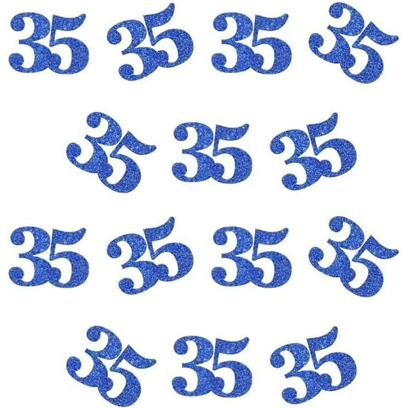Double Side Blue Glitter Paper Numbrer 35 Confetti 35 Paper Scatter Table Confetti for 35th Birthday Party 35th Anniversary Party Decoration, 100pcs