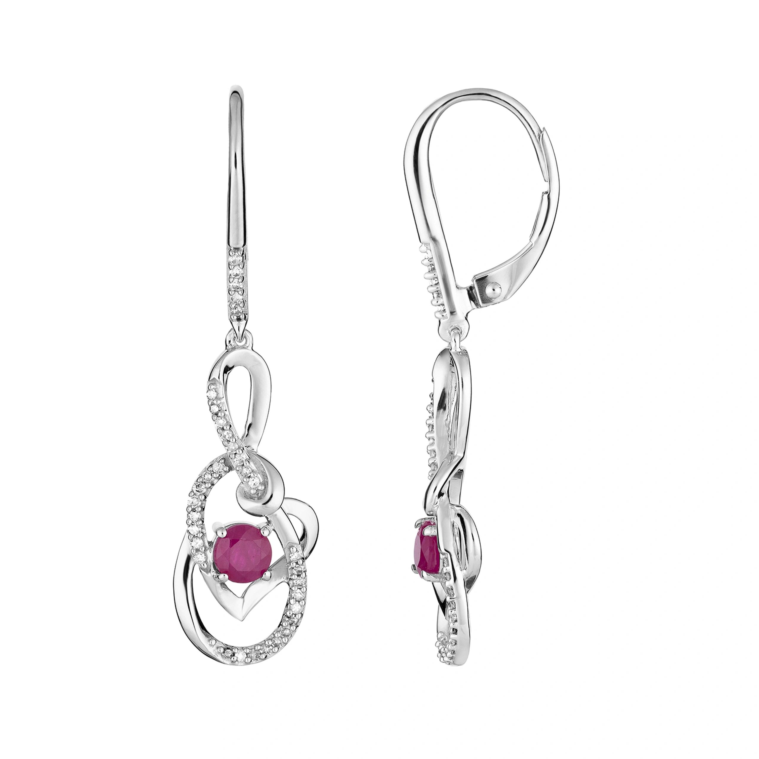 10k White Gold Ruby & 1/5 Carat T.W. Diamond Earrings Heart Drop Earrings