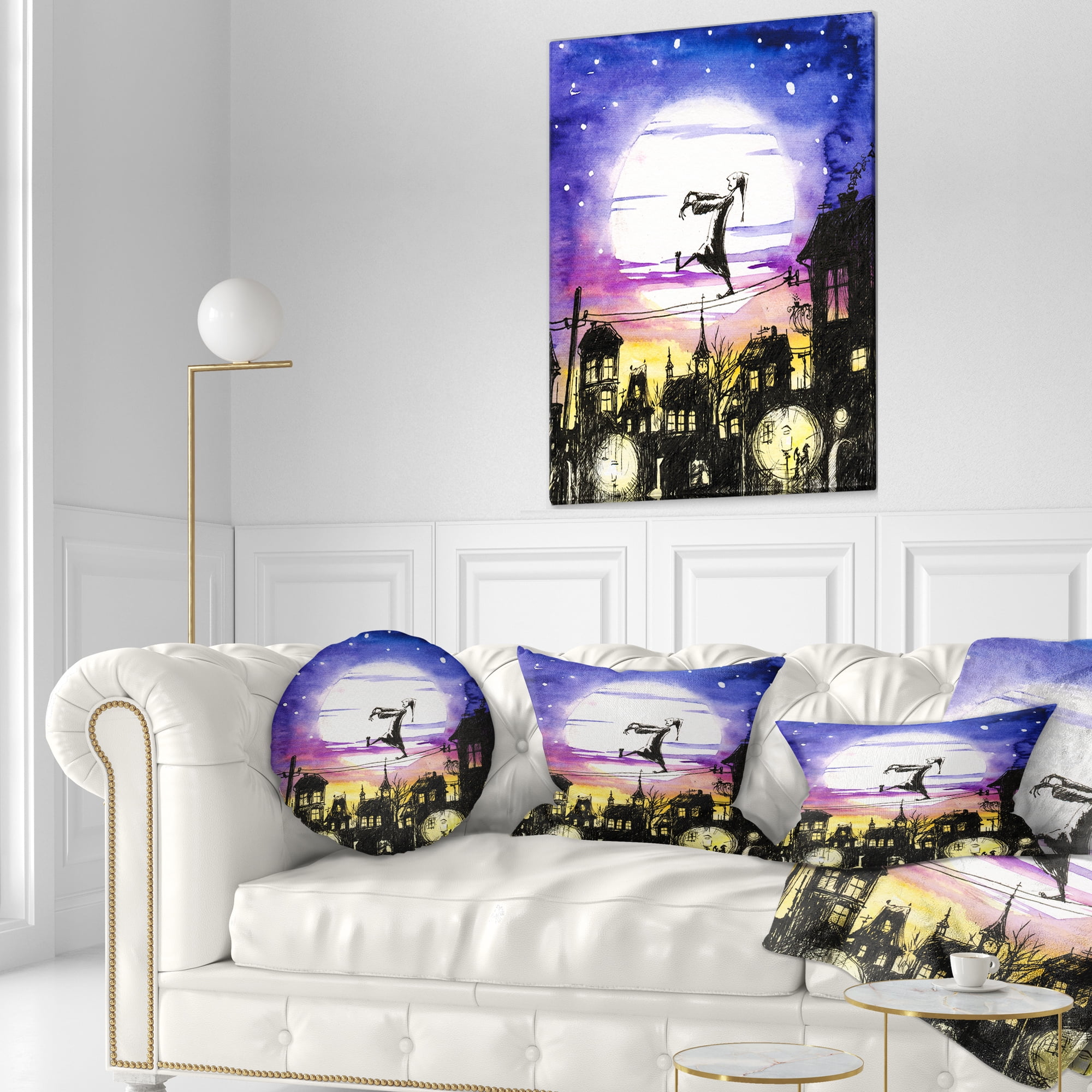 Designart Sleepwalker in Moonlight - Abstract Throw Pillow - 12x20