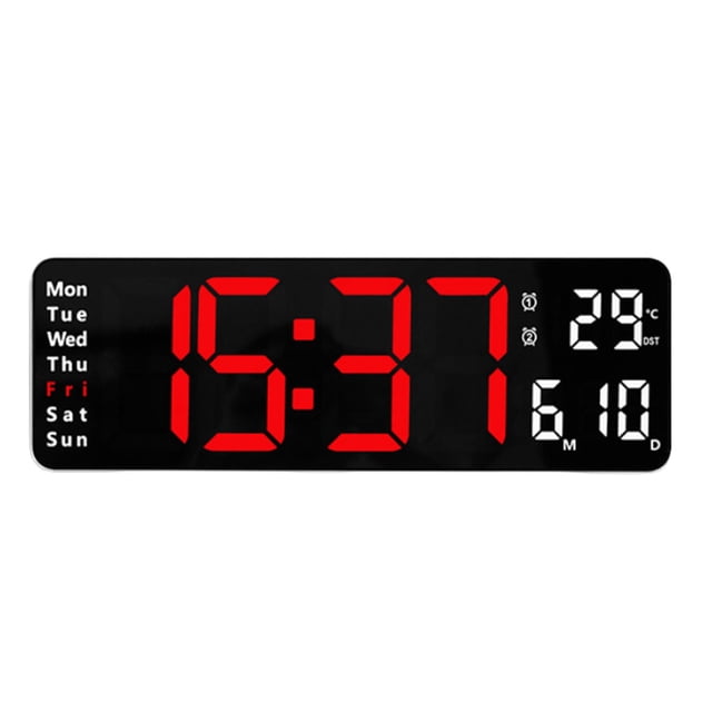 Reloj de pared digital grande Seitruly Alarmas LED duales montadas en la pared de plástico pantalla RGB control remoto blanco rojo