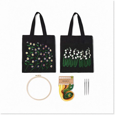 Stitch & Tote: Personalized Embroidery Kit for Beginners - 2 Pack Canvas Bags with Patterns, Cross Stitch & Needlepoint DIY Sewing Starter Kit for Adults