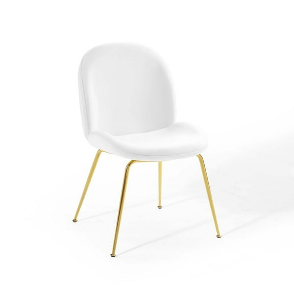 Modway Scoop 17.5" Stainless Steel Performance Velvet Dining Chair in White/Gold