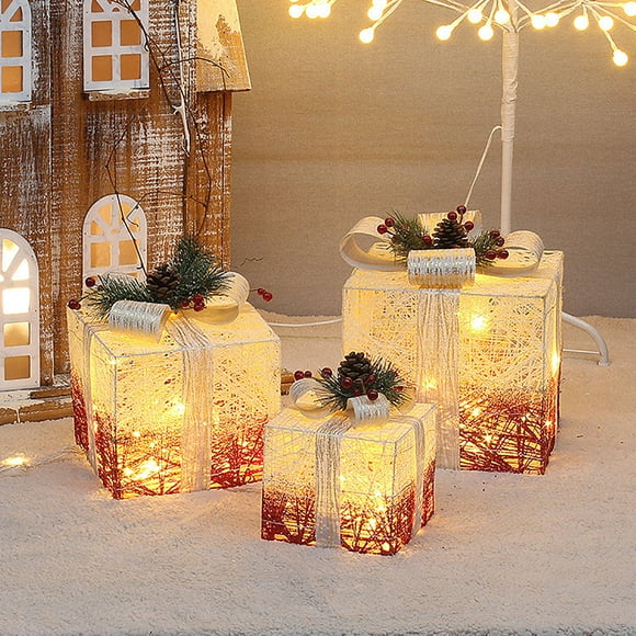 Pgyong 3PCS Christmas Iron Decorative Box Shopping Window Gift Box Christmas Tree Decoration Gift Box