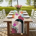 thumbnail image 4 of Boho Middle Century 60 Inch Table Runner, Abstract Pink Geometric Leaves Farmhouse Dresser Scarf Cotton & Linen Tablerunner for Dining/Kitchen Island/Holiday Party Décor 13" x 60", 4 of 9