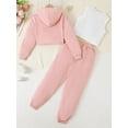 thumbnail image 4 of Mikrdoo Kid Girls Outfits Fashion Letter Print Crop Hooded Sweatshirt & Solid Vest & Jogger Pants Casual 3Pcs Clothes Sets Outdoor Street Dance, 4 of 10