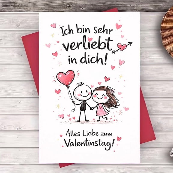Cute Valentine's Day Card – "Ich bin sehr verliebt in dich!" Design – Envelope Included, Blank Inside – Ideal for Love Notes, Romantic Gifts & Special Celebrations