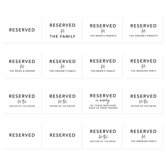 Koyal Wholesale Minimal Modern Table Reserved Signs for Wedding Reception, Ceremony, Foldable Table Tent Cards, 16-Pack