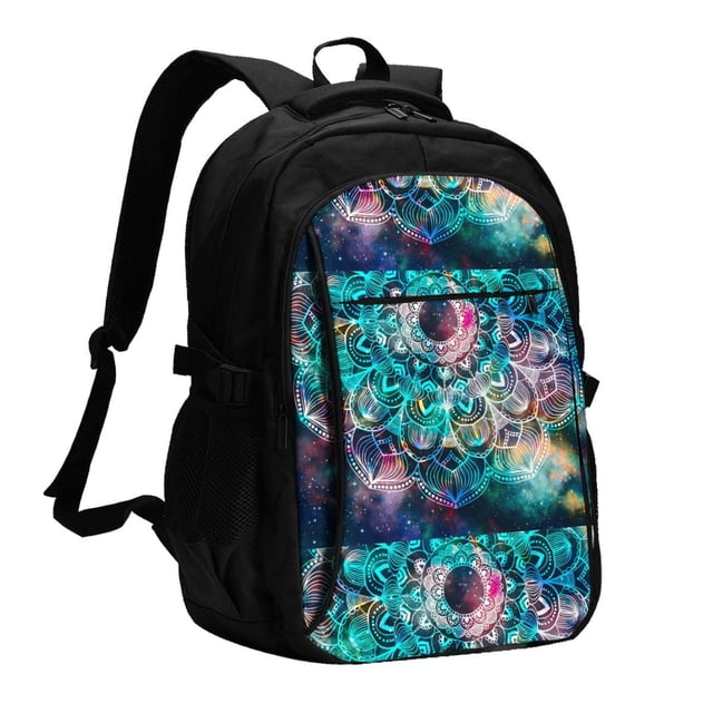 Balery Watercolor Mandala Mochila con carga USB para hombre y mujer - Mochila impermeable y antirrobo para laptop con puerto USB para viajes, trabajo