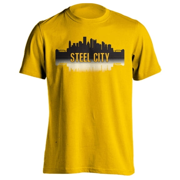 Pittsburgh Steel City Skyline Sports Team Short Sleeve T-Shirt (2XL, Gold)