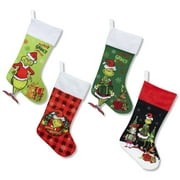 4 Pack Grinchs Christmas Stocking,18 Inch Large Grinchs Stockings Christmas Whoville Decorations for Family Holiday Party Decor