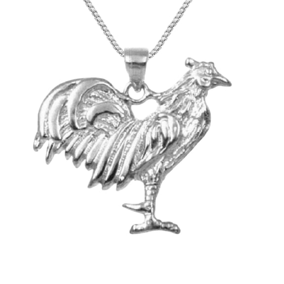 925 Sterling Silver Necklace w/ Rooster (Chicken) Pendant Charm