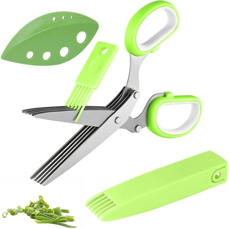 

Joyoldelf Gourmet Herb Scissors Set - Master Culinary Multipurpose Cutting Shears with Stainless Steel 5 Blades Safety Cover and Cleaning Comb for Cutting Cilantro Onion Salad